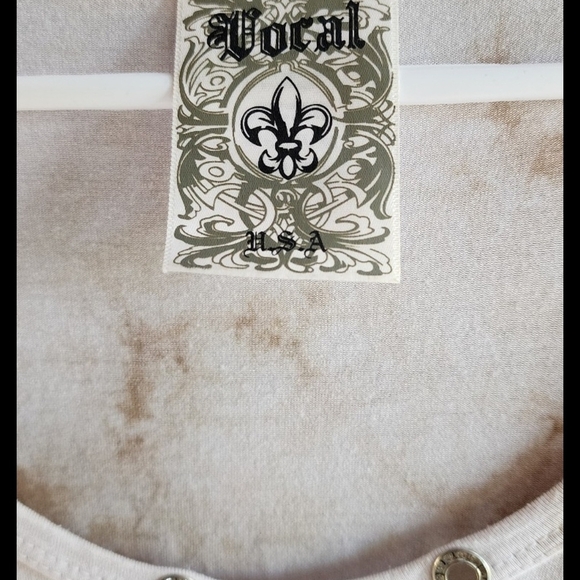 Vocal Tie-Dye Fringe Top in Cream and Brown - Picture 2 of 6